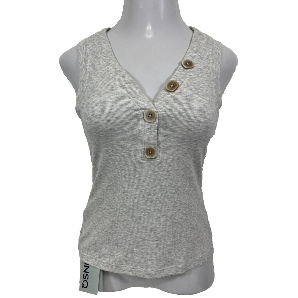 JNSQ Button Front‎ V-Neckline Top Women's Size 4 NWT Beige Oatmeal Tank Ribbed